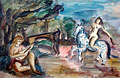 Morera. Mujer desnuda a caballo y joven con laud